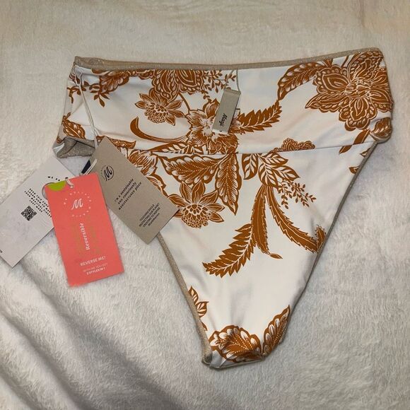 Maaji Reversible Bikini Bottom Tropical Pattern Gold Sparkle Small NWT - Picture 4 of 7